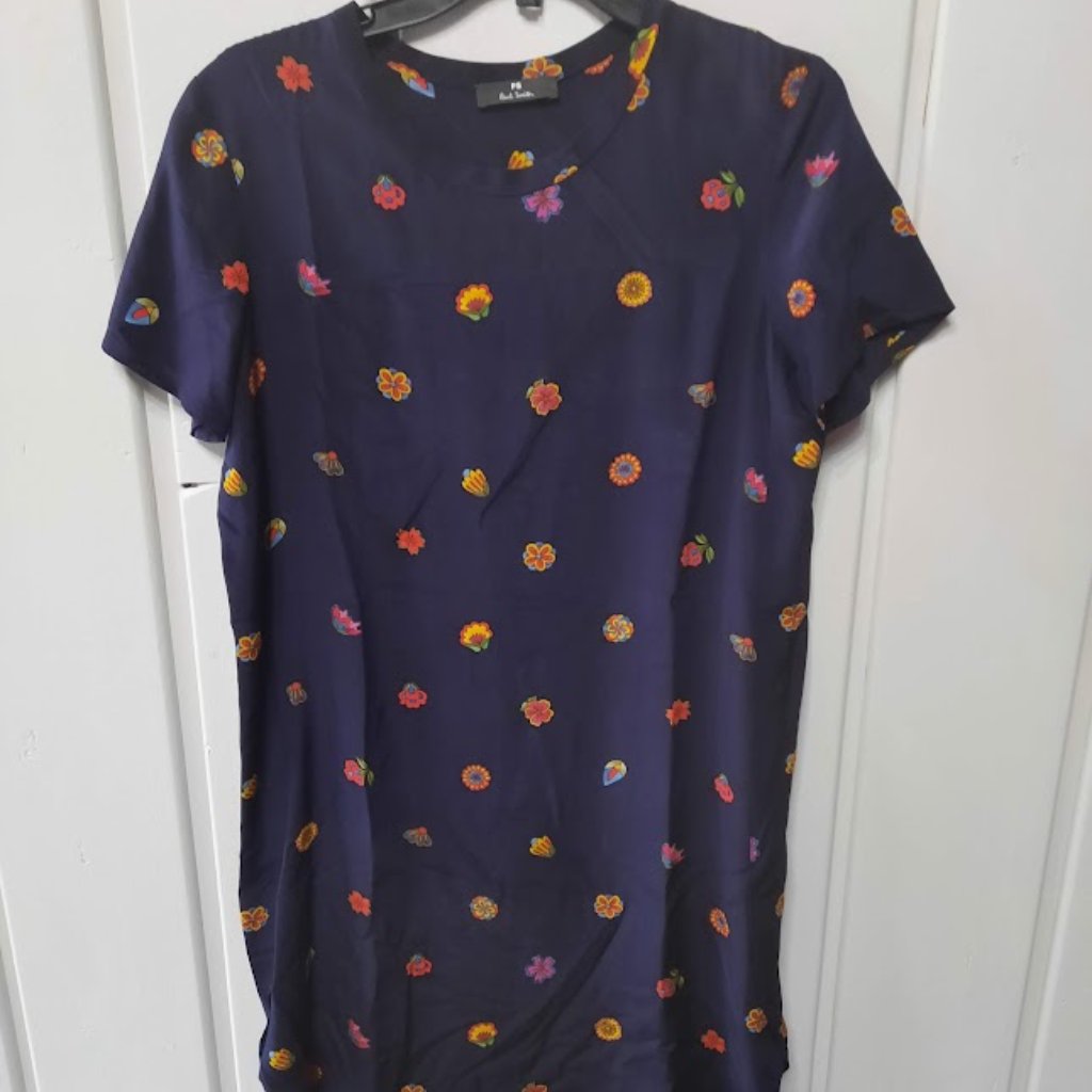 Paul Smith Silk Flower Print Short Sleeve Sheath Dress Sz 40/Small